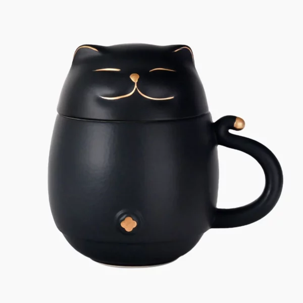 jarro de porcelana diseño de gato elegante con infusor de porcelana en negro o rojo. té ecuador té guayaquil